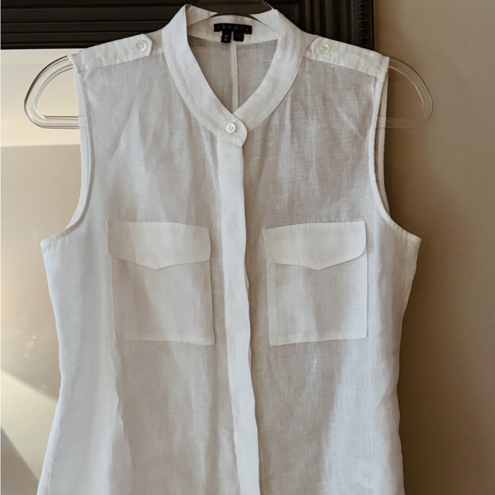 Theory Ivory Sleeveless Blouse Linen
